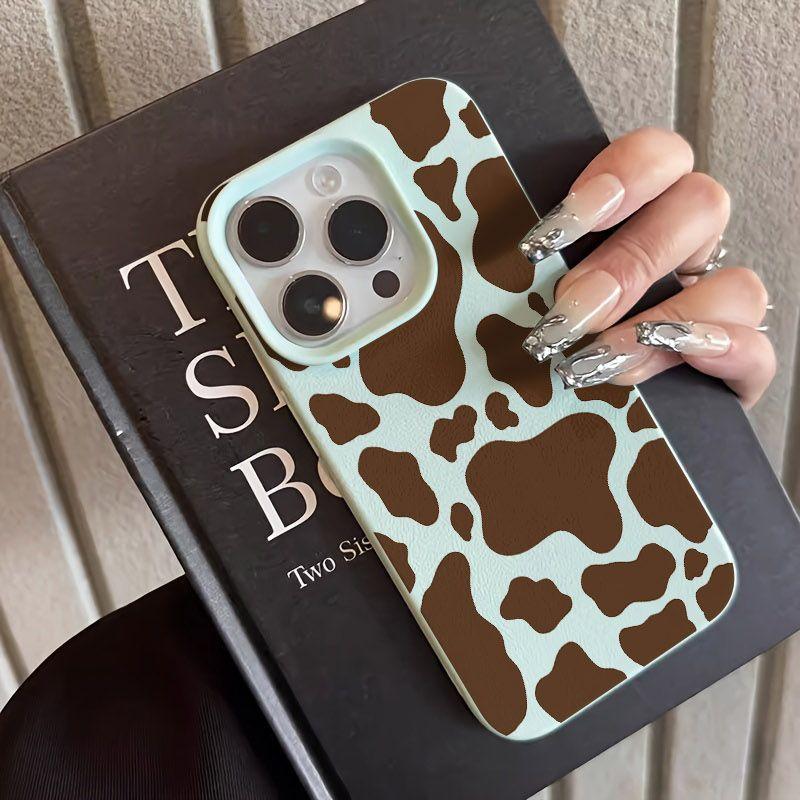 Phone Case Brown Cow Print Anti-Drop Lychee Pattern For iPhone 17 Air 11 13 14 12 15 16 Pro Max XS XR 7 8 Plus 16E Bumper Cover