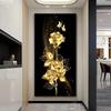Abstract Golden Leaves Rose Flower Oil Painting Printed On Canvas Posters and Prints Wall Art Picture for Living Room Home Decor