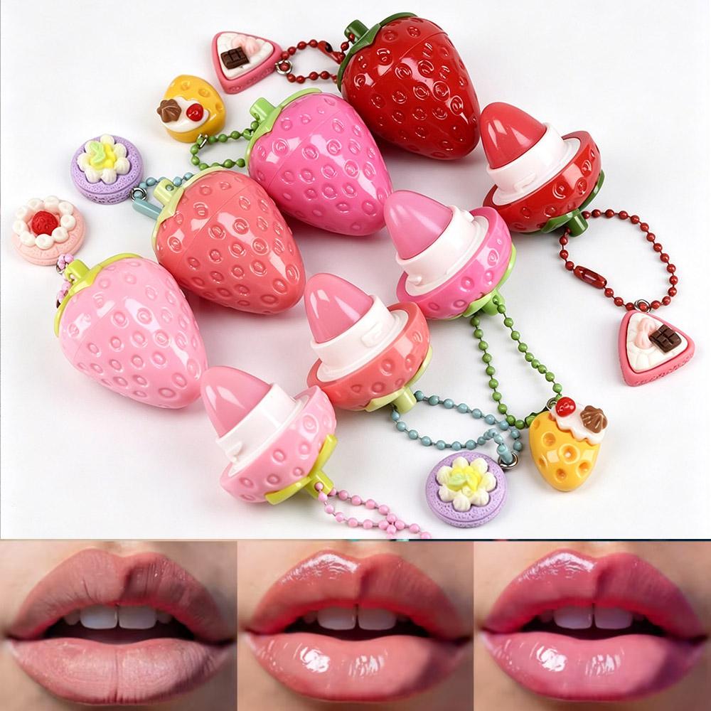 Cute Lip Balm Strawberry Wrinkle Repair Moisturizing and Plumping Lasting Hydrating Strawberry Shaped Lip Protector Women Gift