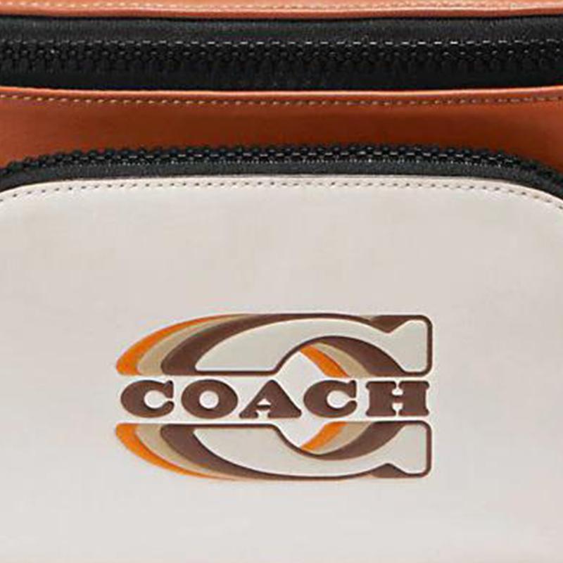 New COACH Calfskin Sling Bag, Fanny Pack Tubas Men's Chalk White & Sunset Red CE552-QBV1T