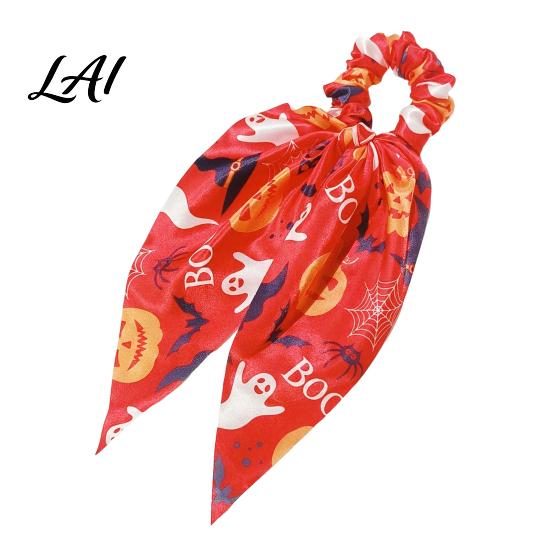 Reusable Soft Hair Ties Halloween for Women Girls Spooky Spider Web Skeleton Bat Cute Seasonal Bands Pumpkin Scrunchies Pleated Ties Ribbon