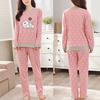 Casual Women Cartoon Animal Print O Neck Top Long Pants Pajamas Sleepwear Set