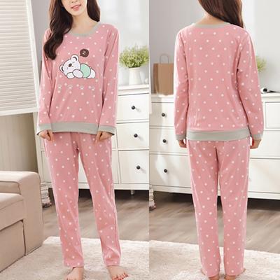 Повседневный женский топ с круглым вырезом и длинными брюками с мультяшным животным принтом, пижамный комплект для сна
