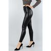 Женские черные плюшевые блестящие кожаные леггинсы с высокой талией и широким поясом 9981
