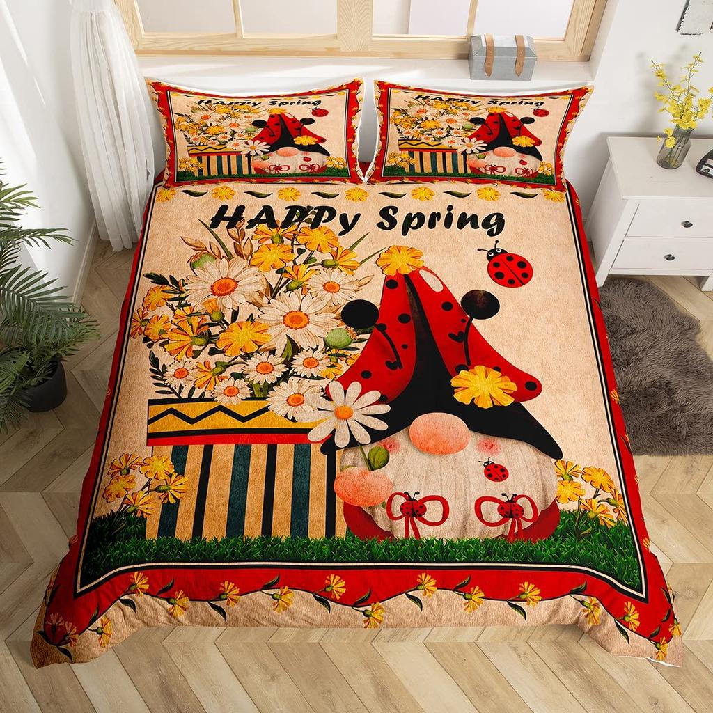 Ladybug Comforter Cover Set Ladybug On Green Leaf Duvet Cover Wild Wildlife Theme Microfiber Bedding Set 3pcs for Kids Teens