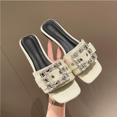 Женские тапочки, летние уличные тапочки на плоской подошве с квадратным носком, сексуальные и модные пляжные туфли, женские сандалии, женская сексуальная обувь