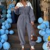 Sports Hooded Zipper Contrast Jumpsuits Women Causal Full Sleeve Pockets High Waist Rompers Spring Loose Straight Leg Pants