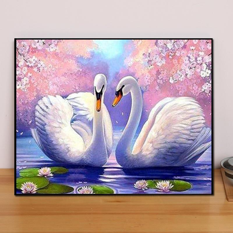 Набор алмазной мозаики 5D "Лебеди", полная выкладка