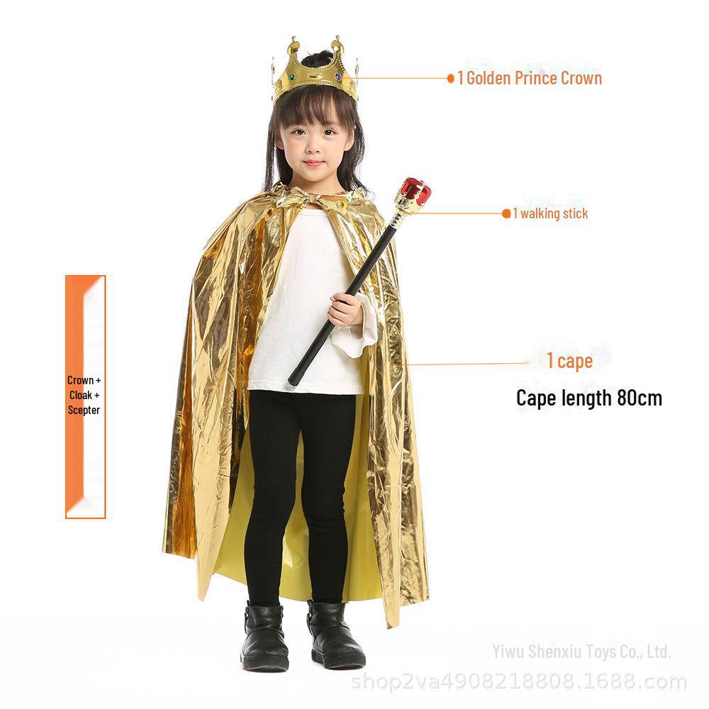 Детский плащ принцессы и короля на Хэллоуин - 80 см, ярко-золотой и серебряный