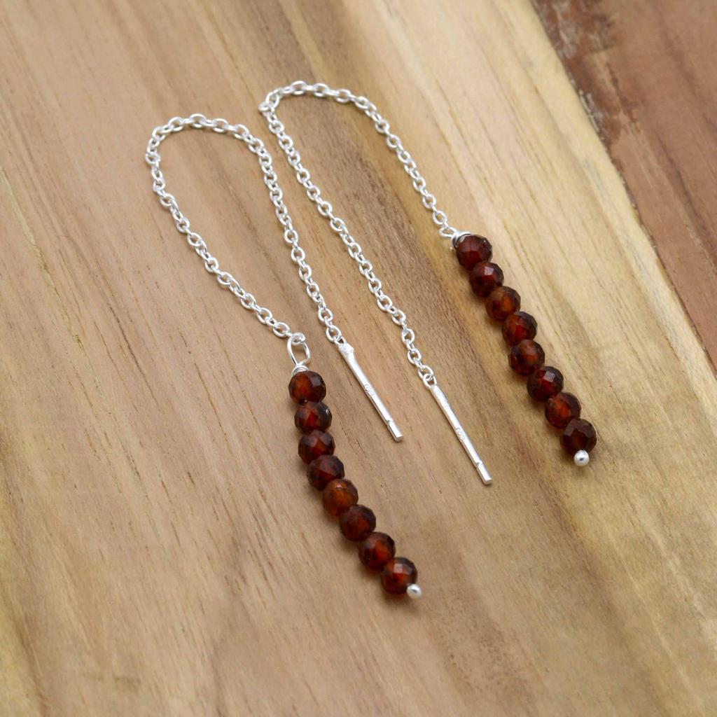 Hassonite 925 Silver Threader Earrings, Natural Gemstone Women Handmade Fringe Earrings