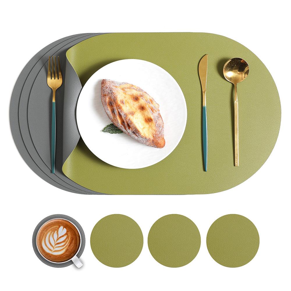 Double-sided lychee pattern leather placemat restaurant high-end western food mat anti-scalding and heat insulation mat waterproof and oil-proof dinin