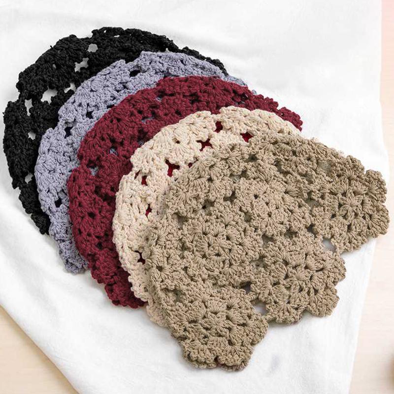 Цветочная вышивка крючком ажурная вязаная шапка французские ретро-аксессуары для шапочки