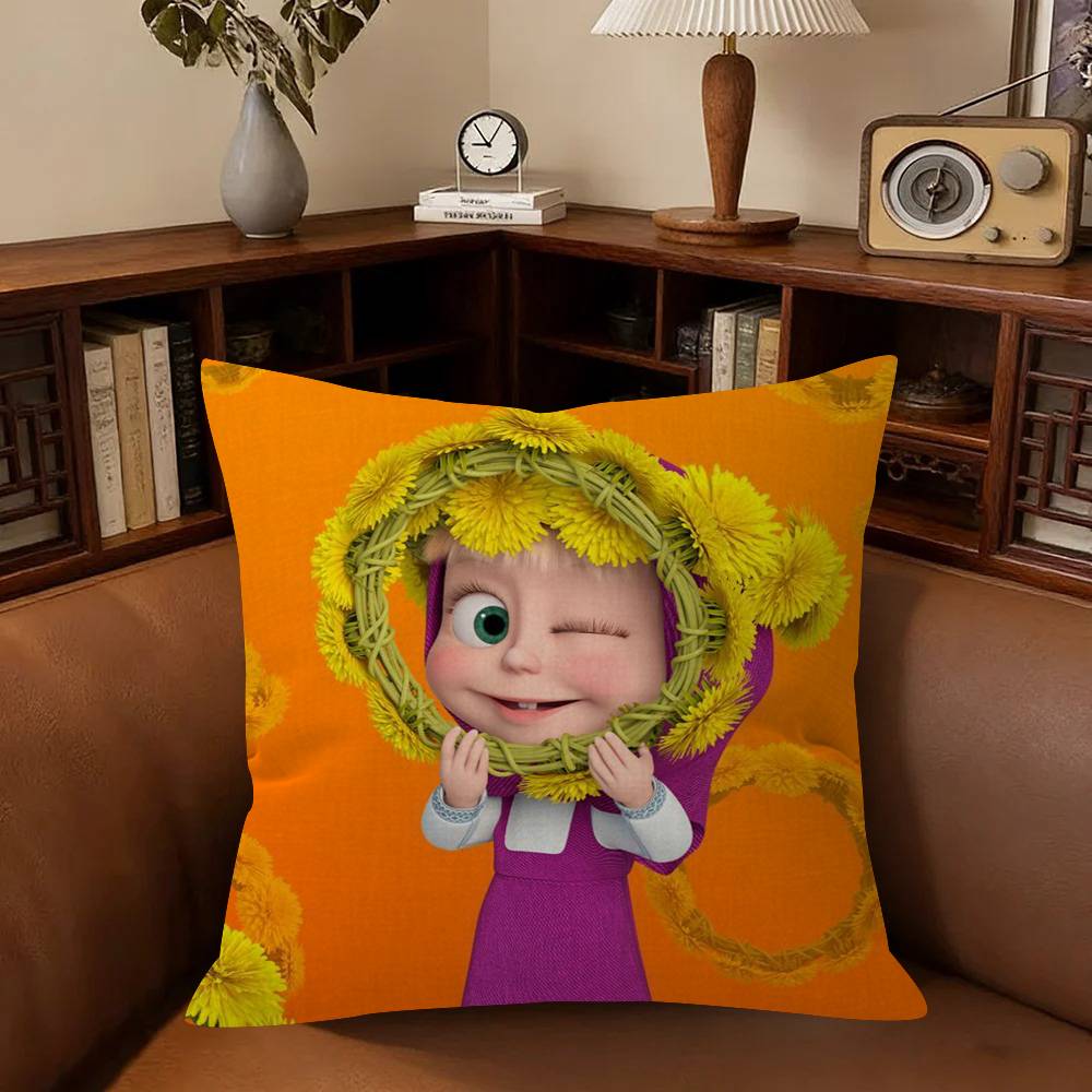 Anime M-Masha And B-Bears Pillow Cover Sofa Cushion Cover Home Room Decoration Children Gift