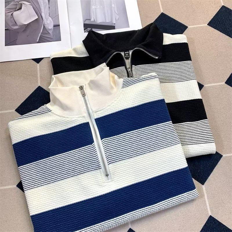 Унисекс ретро полосатая куртка свободного размера с длинными рукавами и полумолнией для осени и зимы