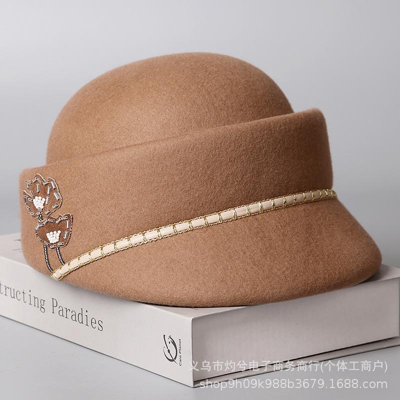 Autumn and winter new wool women's solid color versatile elegant celebrity high-end elegant cap temperament versatile octagonal hat