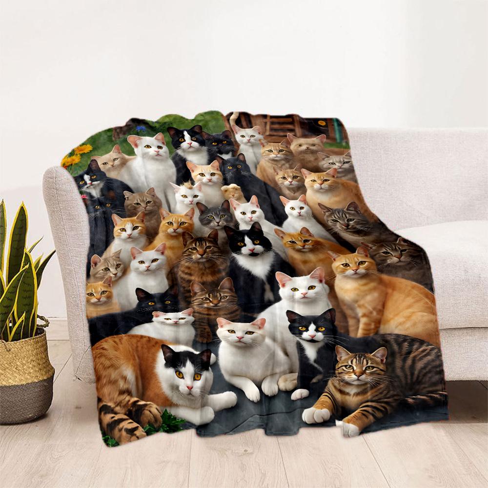 Cats In A Garden Flannel Blanket,Lightweight,Office Blanket,Sofa Blanket,Comfortable Blanket