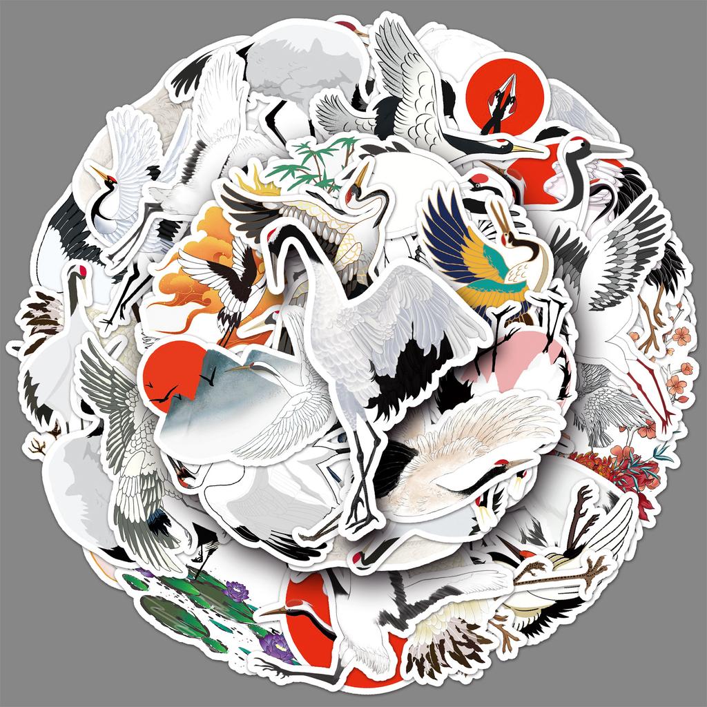 50 Pictures of Crane Graffiti Personalized Ancient Style Animal Cartoon StickerDIY Suitcase Sticker Waterproof