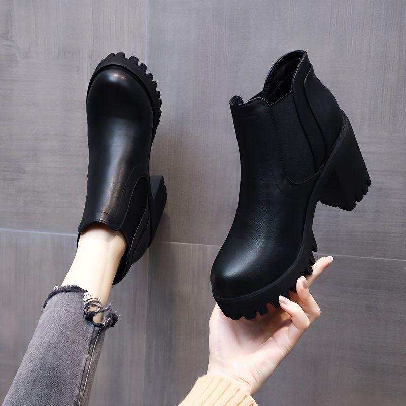 Модные универсальные и удобные ботинки Мартин женские осенне-зимние новые британского стиля на толстой подошве на высоком каблуке тонкие на толстом каблуке женские ботинки
