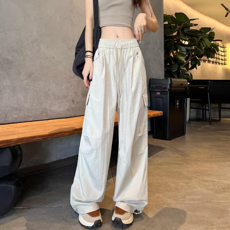Маленькие женские брюки карго с манжетами - Широкие брюки с высокой талией для альпинизма и спорта, Повседневная одежда на весну/осень