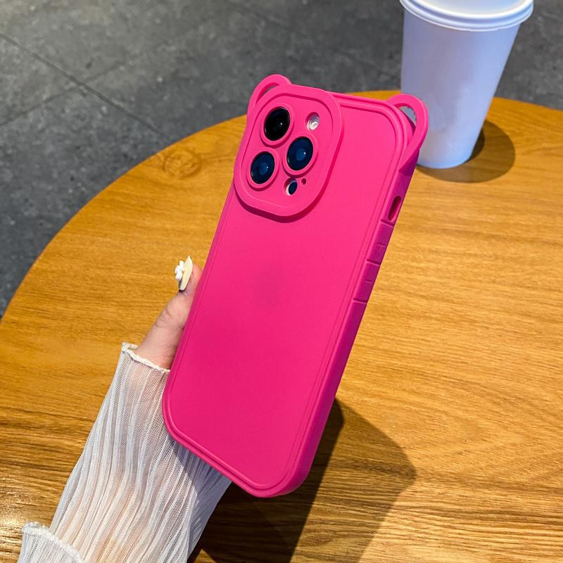 Матовый жидкий силиконовый чехол с милыми медвежьими ушками для Iphone 13 12 11 14 Pro Max Xs X 7 8 Plus, чехол с рисунком, защита объектива камеры