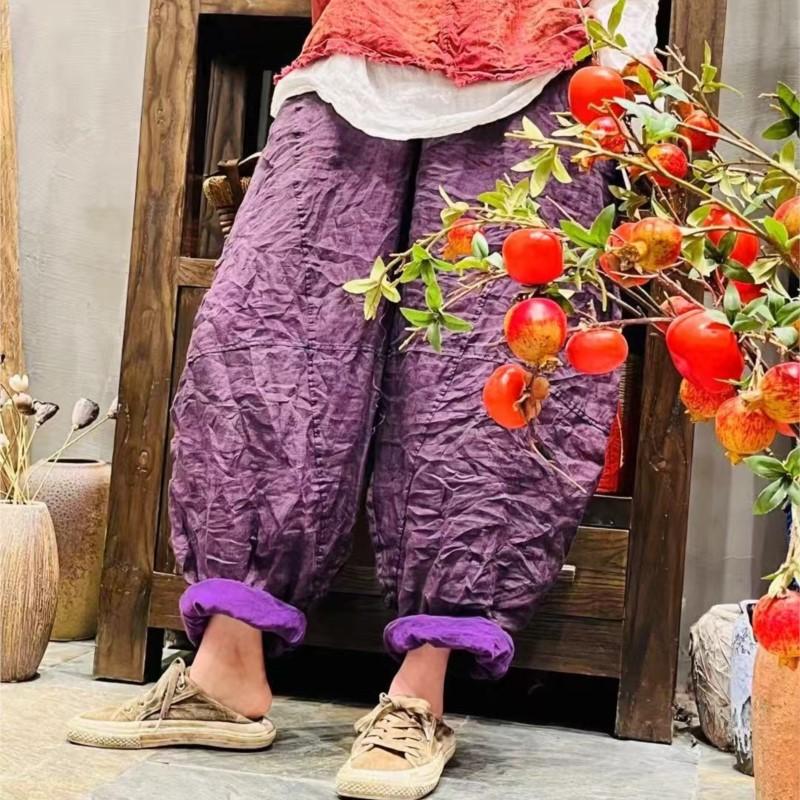 Johnature Женские брюки гаремы однотонные с эластичной талией, карманами, в стиле пэчворк, летние свободные брюки длиной до щиколотки