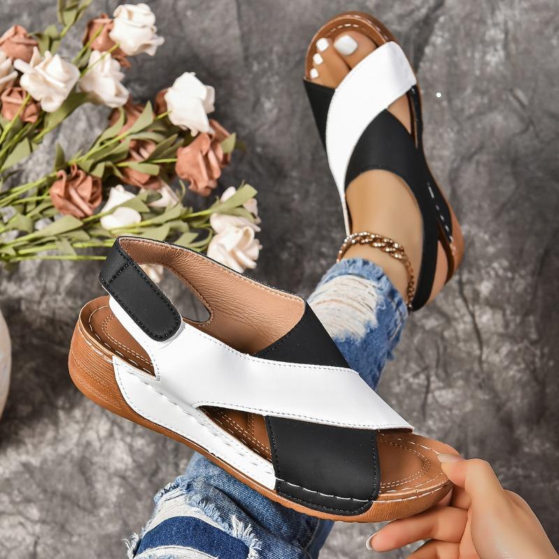 Новые женские походные сандалии, женская летняя обувь, ретро-кожа, скошенный каблук, толстая подошва, большие толстые сандалии для женщин на платформе