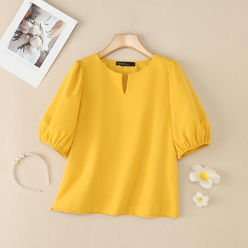 ZANZEA Женская повседневная летняя блузка с коротким рукавом и V-образным вырезом