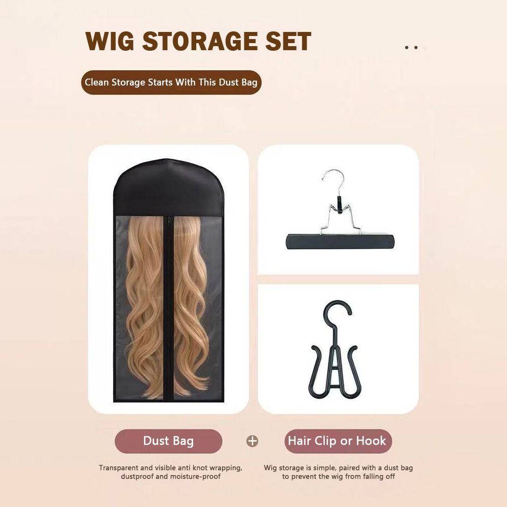 1Set With Hanger Wig Storage Bag Water Dust-Proof Pink Color Wig Bag Custom Logo Wooden Hangers Wigs Pouch Virgin Hair Storage