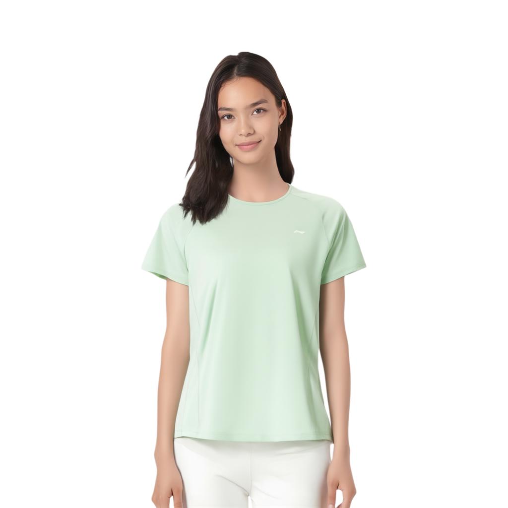 Li Ning T Shirts Women's Light Green Crew Neck Moderate Straight Fit ATSV344-1