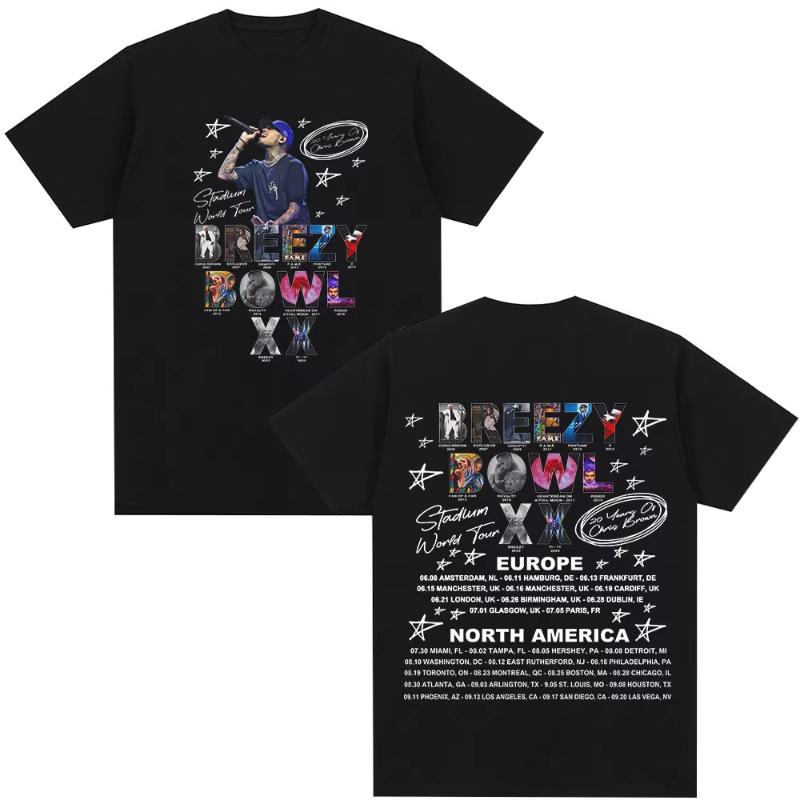 Rapper Chris Brown Tshirt Breezy Bowl XX Tour 2025 TShirts Unisex Women Harajuku ONeck Short Sleeve T Shirt Streetwear Fans Gift
