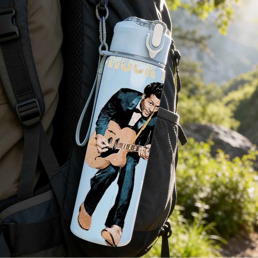 1PC Guitarist Male Art A 750ml sports water bottle leakproof straw lid outdoor office home