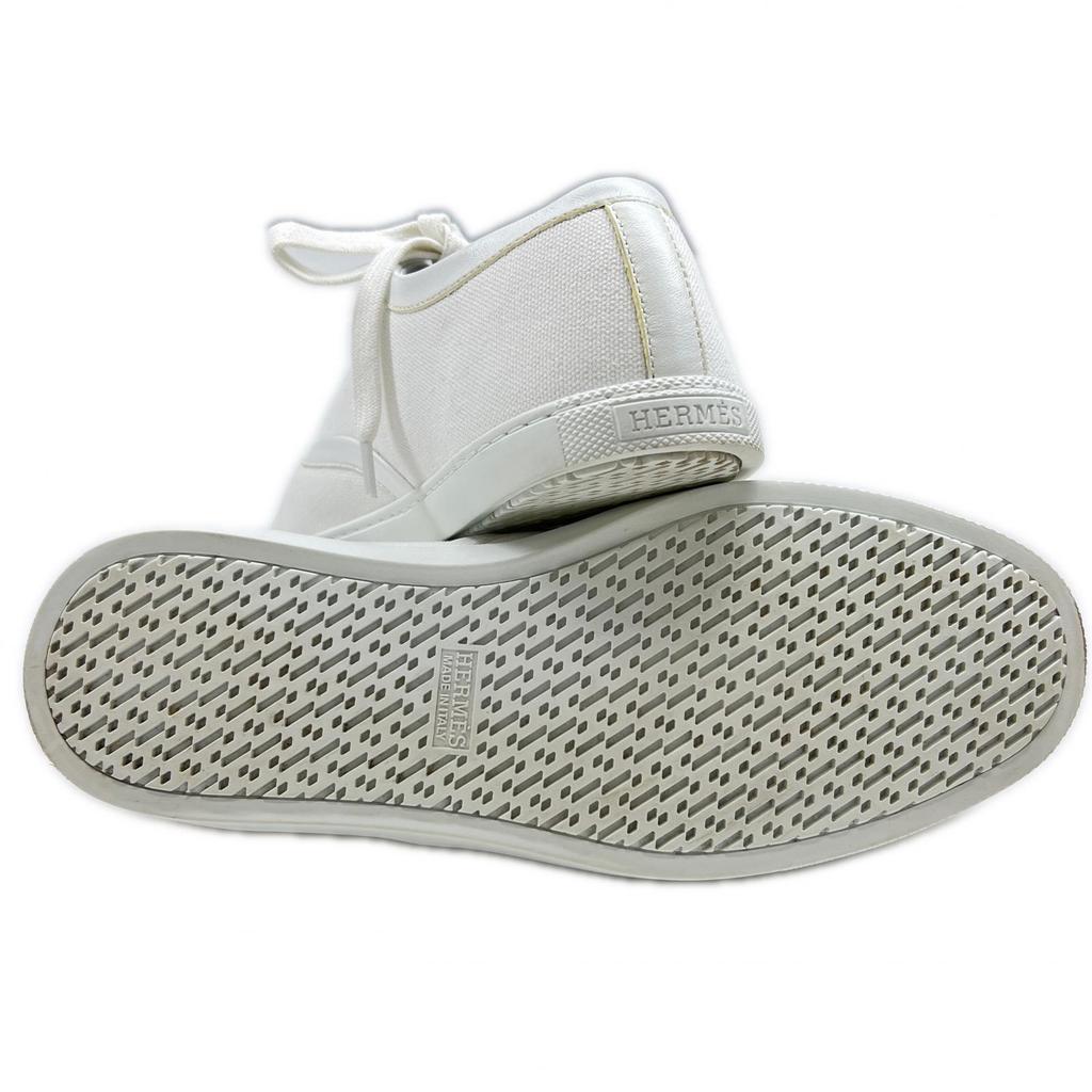Отличные низкие кроссовки HERMES Innocent с вышивкой логотипа, белый канвас, Женские 37 241180Z Б/У