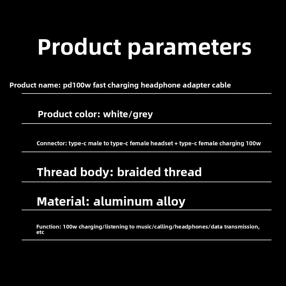 PD 100W Type C Splitter Audio Cable 2 in 1 Design 2 in 1 USB Type C Audio Cable Headphone Use