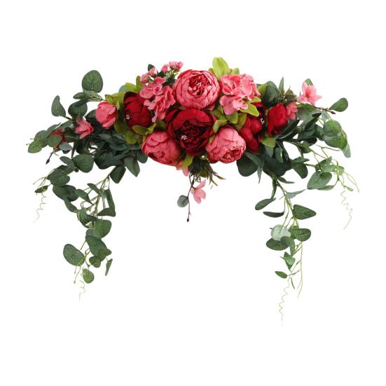 Искусственная гирлянда из пионов с зелеными листьями, свадебная вечеринка, цветочная арка, приветственная табличка, декоративная цветочная гирлянда, декор для дверного проема, стены, окна