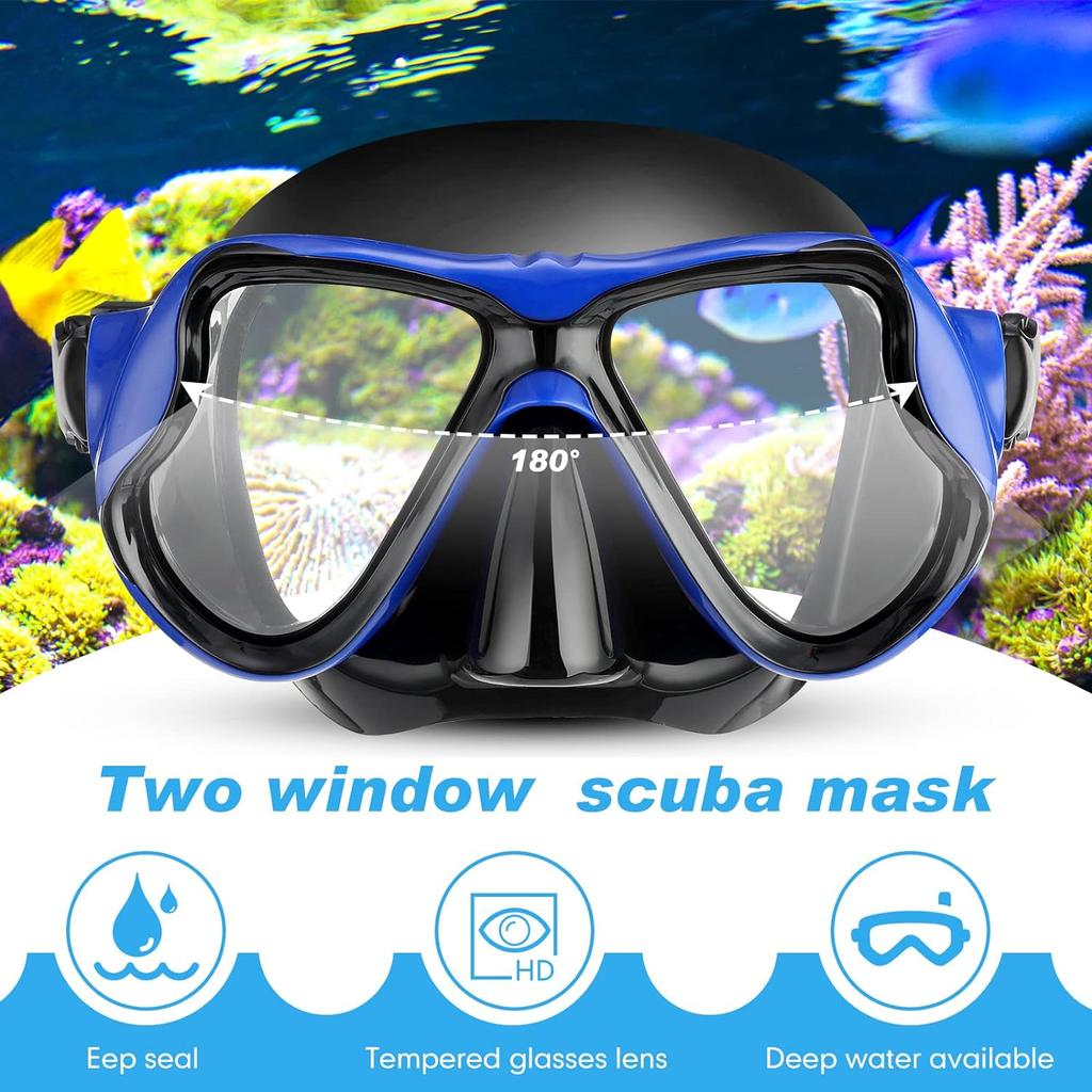 2 Pack Swimming Face Masks For Adult Swimming Snorkeling Goggles With Nose Cover Anti-Fog Clear Vision Tempered Glass For Diving Swimming