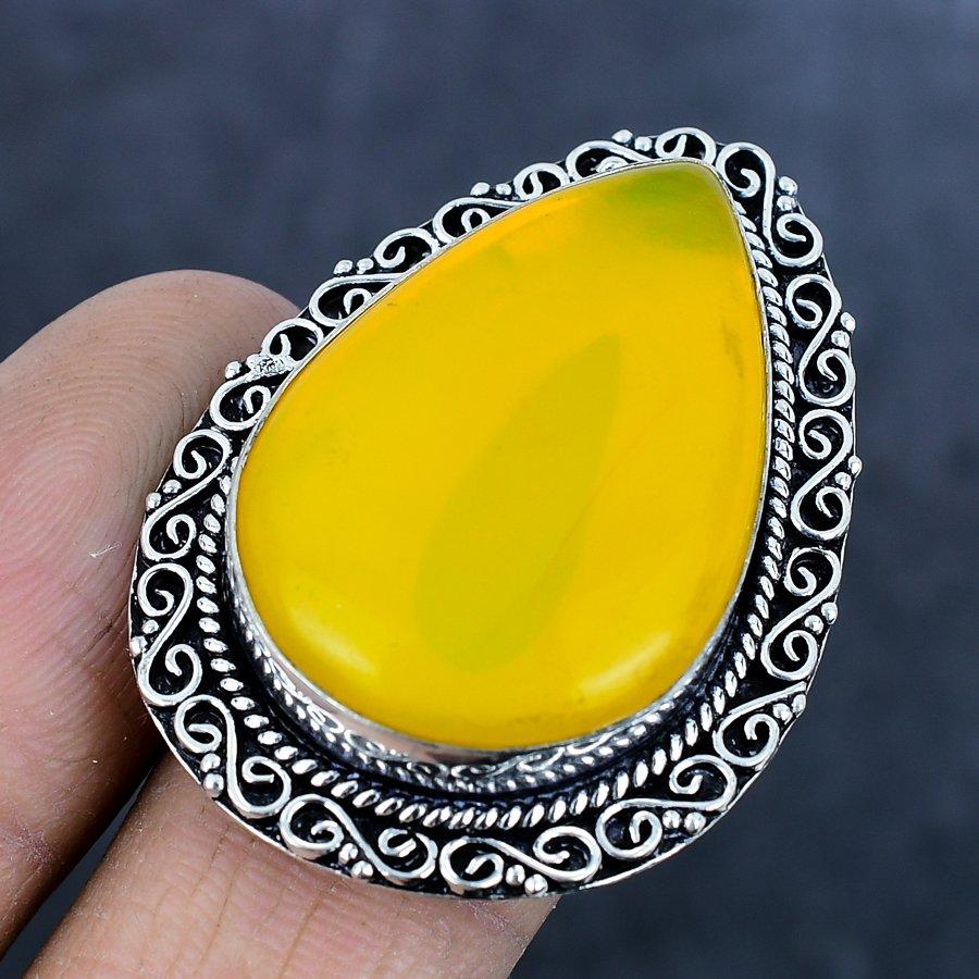 Кольцо из серебра 925 пробы с натуральным желтым ониксом, размер 9 E4G35