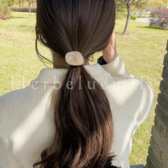 Herbeluemily Hair Tie Rubber Simple Accessory Elegant Charm Decorated (Shell Beige) HM-0093-R03-A