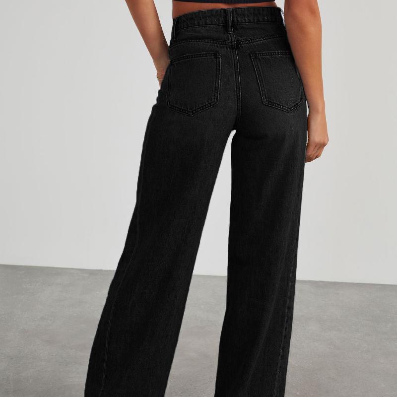 Модные прямые джинсы с кисточками, женские джинсовые брюки с высокой талией и карманами на пуговицах, женские повседневные свободные широкие брюки, новинка 2025 года