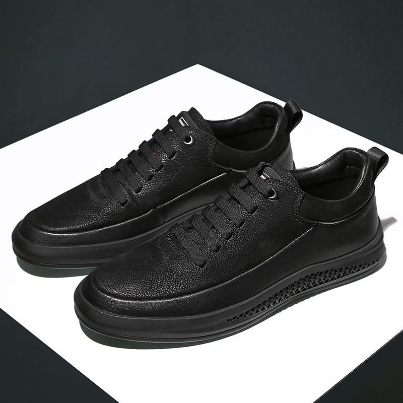 First Layer Cowhide Spring and Summer Classic Black Men's Shoes Genuine Leather Fashion Trendy Shoes Men's Height Increasing Insole Casual Shoes