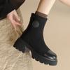 Модные Aphixta Классические Элегантные Ботильоны с Круглым Носком Женские Зимние Ботинки Задняя Молния Квадратный Каблук Женские Ботинки Черные Ботильоны-носки на Платформе