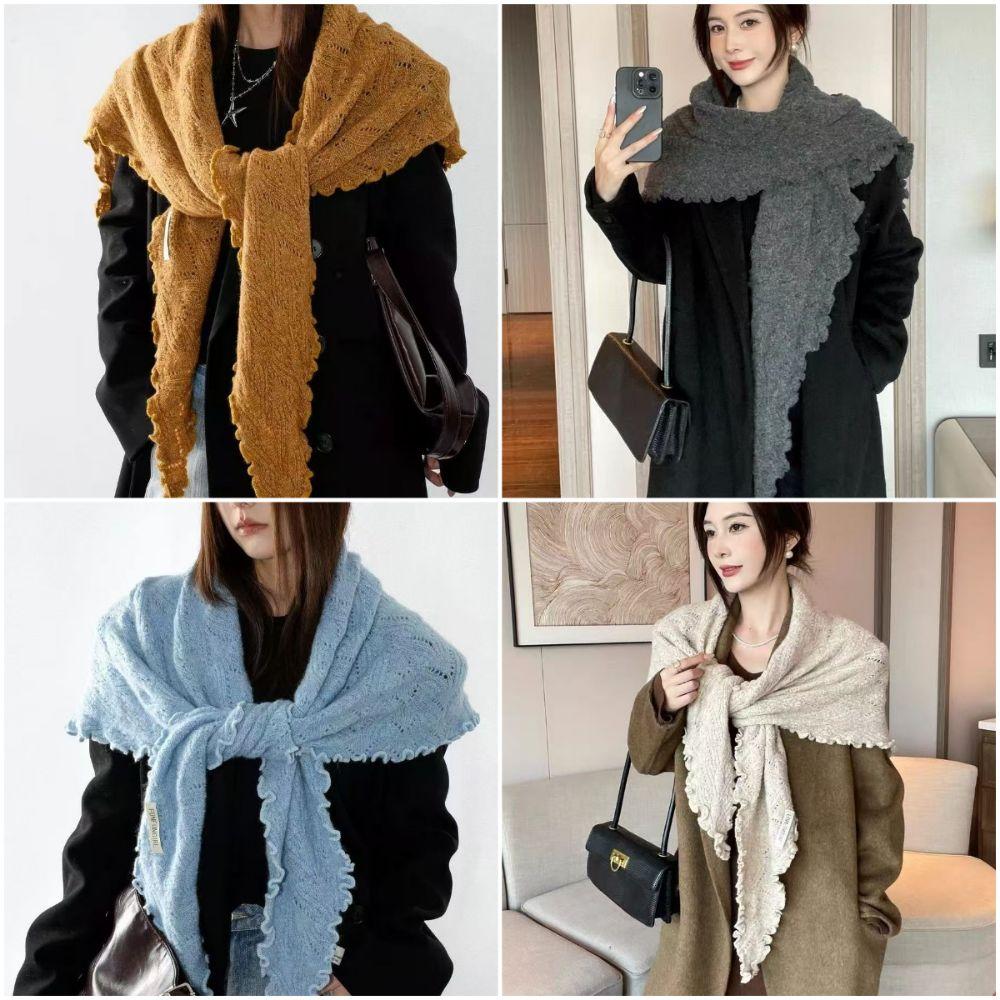 Multicolor Triangular Scarf Soft Breathable Hollow Scarf Knitting Scarf Spring Autumn Winter