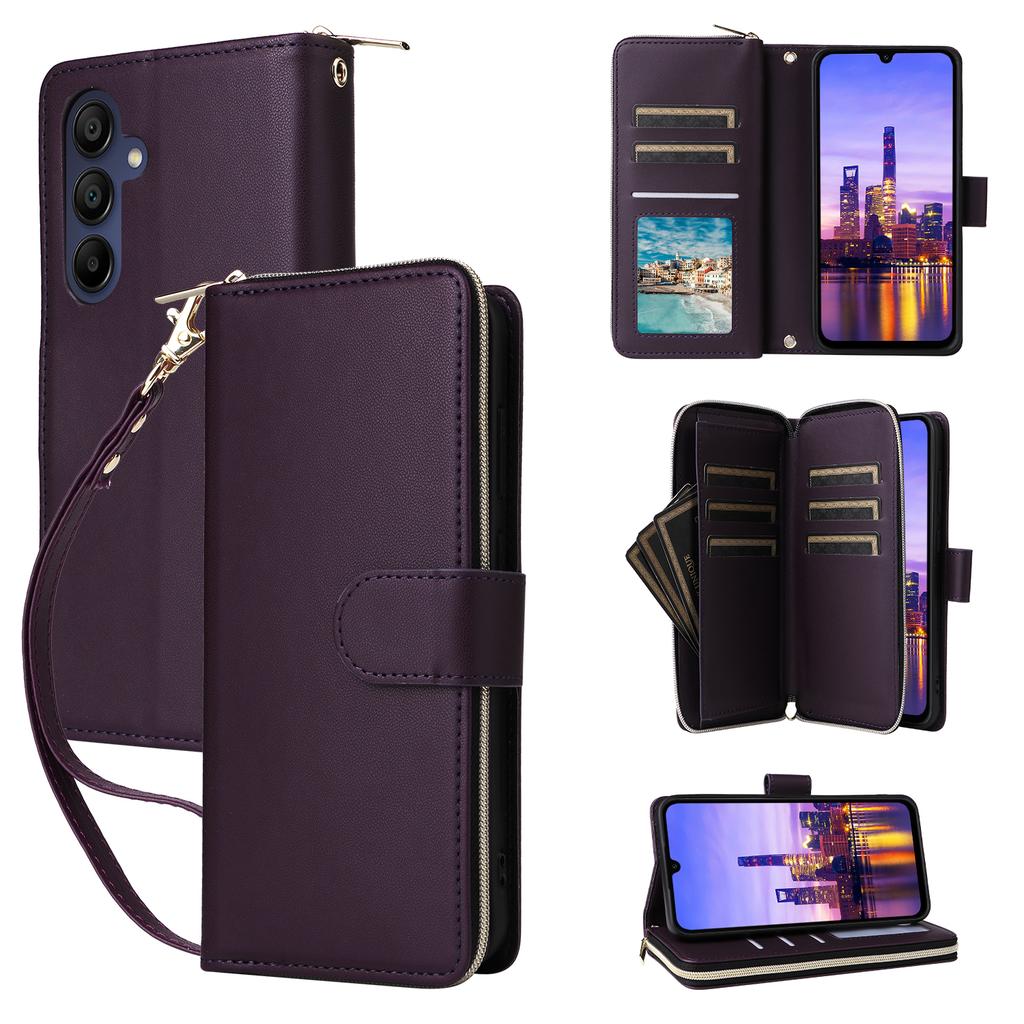 R20 For Samsung Galaxy A16 5G/A16 4G Case Zipper Pocket PU Leather Cover with 9 Card Slots
