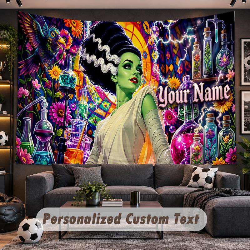 Bride of Frankenstein Personalized Tapestry Support Custom Name, Wall Art Home Decoration