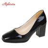 Fashion Aphixta 7.5cm Square Tou Patent Leather Shoes Women Pumps Thick Heels Sapato Feminino Work Party Shoes Super Big Plus Size 50