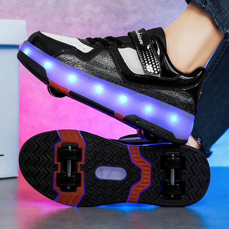 TUINANLE Children’s Two Wheels Luminous Glowing Sneakers Heels Light Roller Skate Shoes
