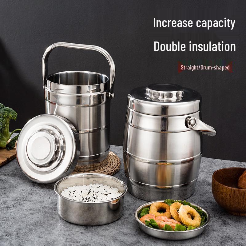 Double-Layer Stainless Steel Insulated Lunch Box – Drum-Shaped Bento for Students & Office Workers.