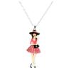 [Q1634] - Designer Long Necklace 'Lilipoupettes' (garden Party) Black Pink - 10x4 Cm