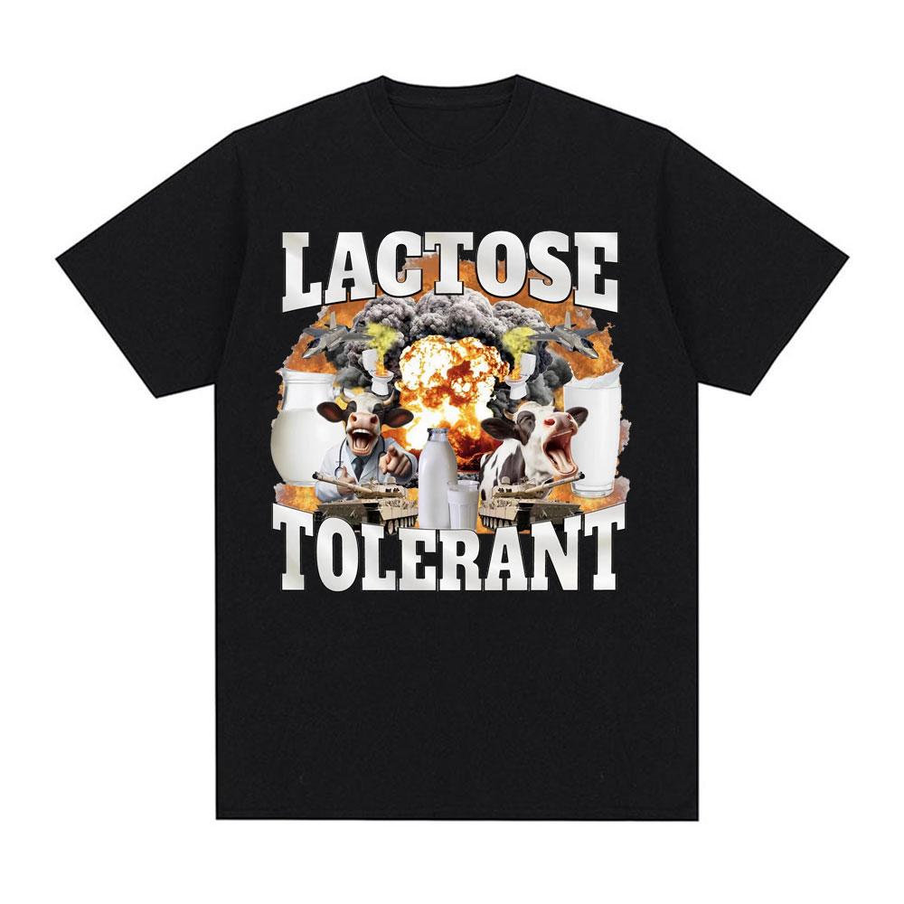 2526 Lactose Tolerance Fun Meme Pattern Tshirt Retro Hiphop Womens Shortsleeved Tshirt 100 Pure Cotton Printed Tshirt
