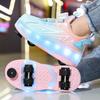 Children's Casual Sneakers Mid To Student Outdoor Led Four Wheel Roller Skates Luminous Sneakers Skateboard USB Charging