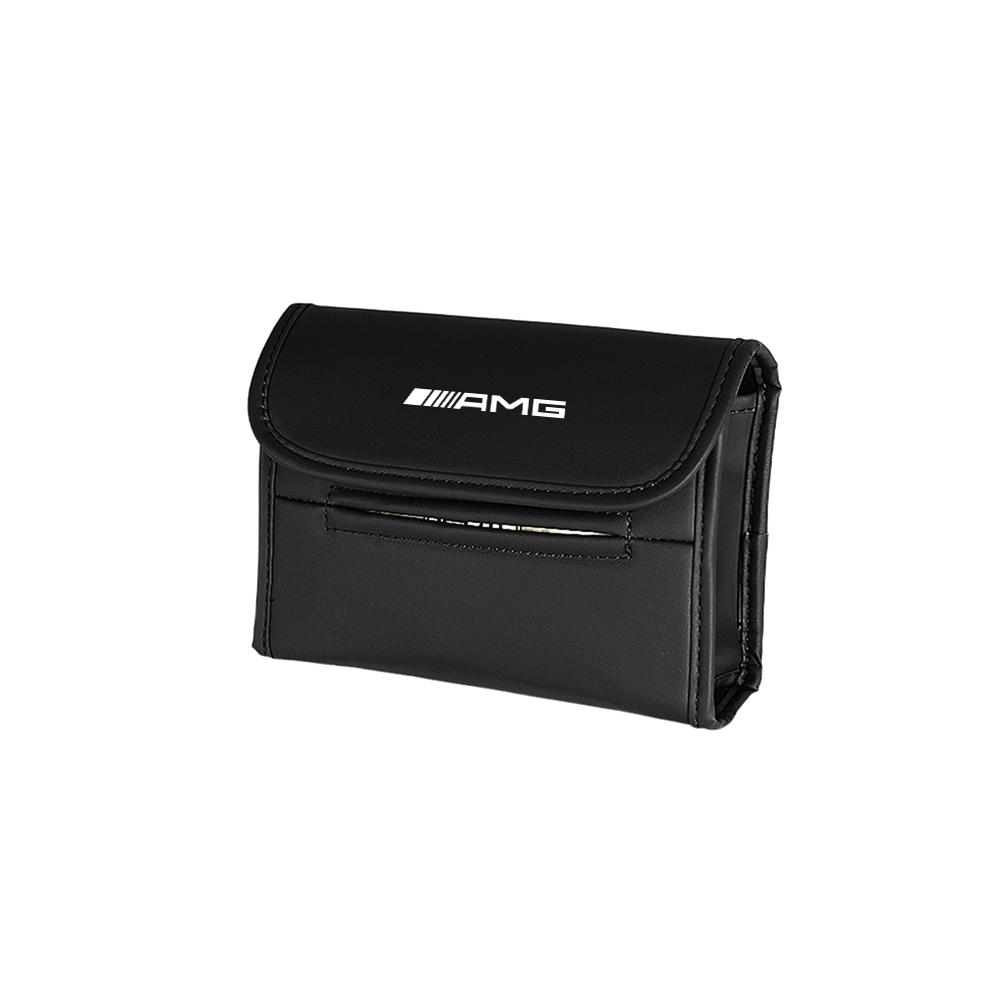 PU Leather Car Tissue Box Auto Badge Paper Towel Bag Hanging Storage For Mercedes Benz W204 W124 W201 W202 W212 W205 GLA CLA AMG